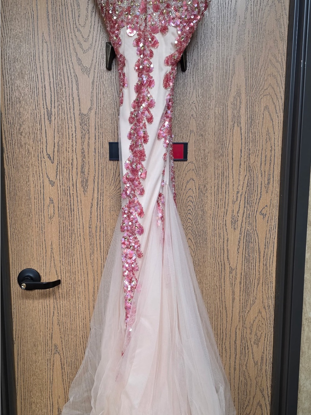 Jovani Pink Sequin Floral Embellished Tulle Maxi Gown